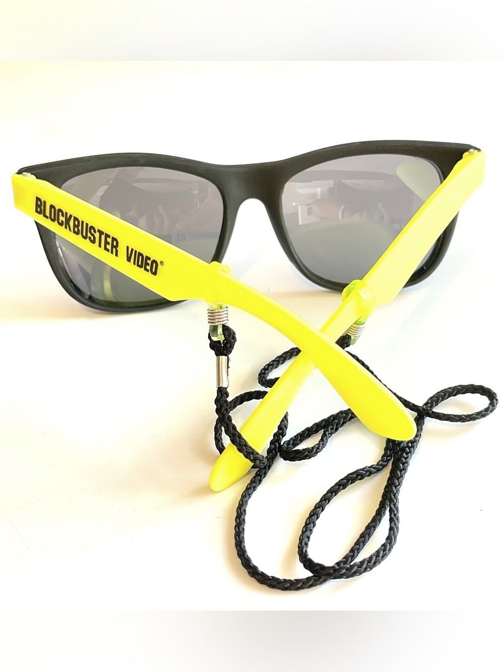 Vintage Neon Yellow Blockbuster Sunglasses promo croakie string holder